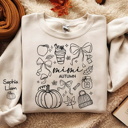 Custom Mimi Autumn Sweatshirt with Grandchildren Names, Personalized Fall Pumpkin Cozy Season Shirt, Grandma Gift