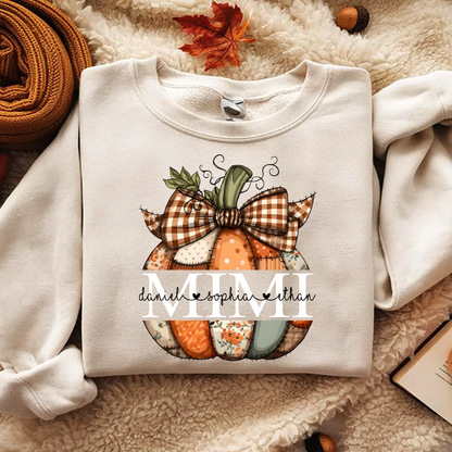 Personalized Fall Pumpkin Sweatshirt – Custom Initial Monogram with Family Names, Cozy Autumn Crewneck for Women
