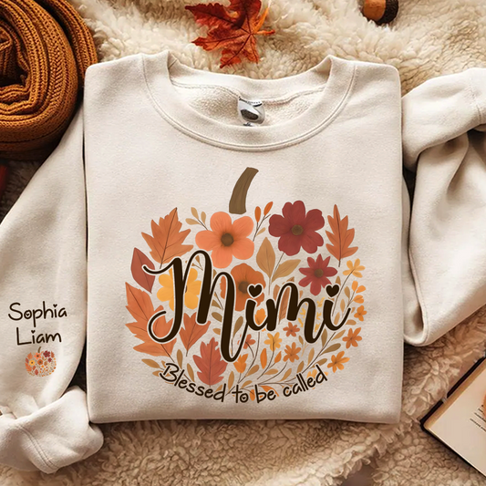 Custom Mimi Fall Sweatshirt with Kids Names, Floral Pumpkin Grandma Shirt, Blessed to be Called Mimi Autumn Gift