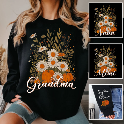 Autumn Pumpkin Grandma Custom Grandma And Grandkids Shirt