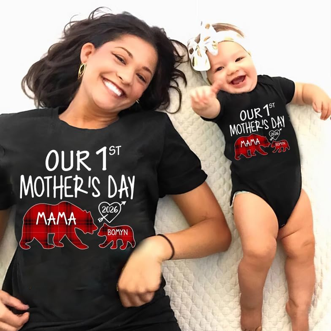Mama Bear, Personalized Our First Mothers Day Mommy and Baby Matching Outfits Shirts