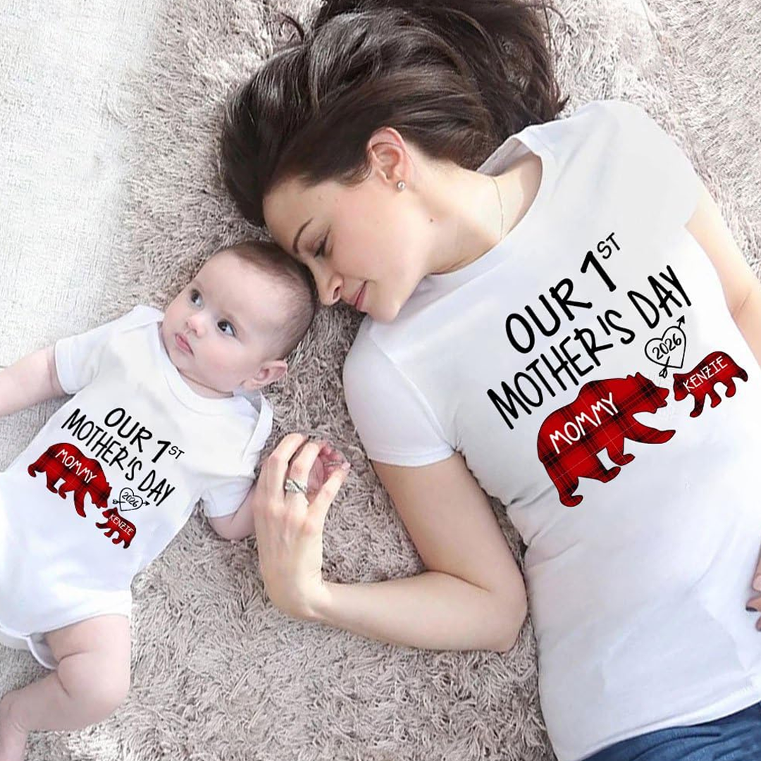 Mama Bear, Personalized Our First Mothers Day Mommy and Baby Matching Outfits Shirts