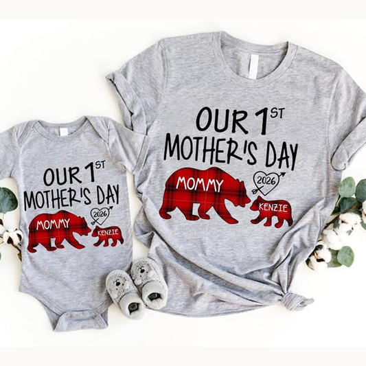 Mama Bear, Personalized Our First Mothers Day Mommy and Baby Matching Outfits Shirts