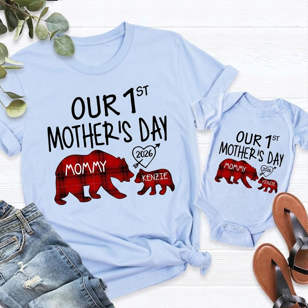 Mama Bear, Personalized Our First Mothers Day Mommy and Baby Matching Outfits Shirts