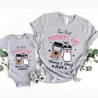Personalized Our First Mothers Day Mommy and Baby Matching Outfits Shirts