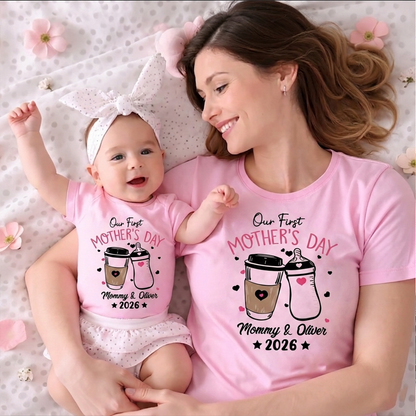 Personalized Our First Mothers Day Mommy and Baby Matching Outfits Shirts
