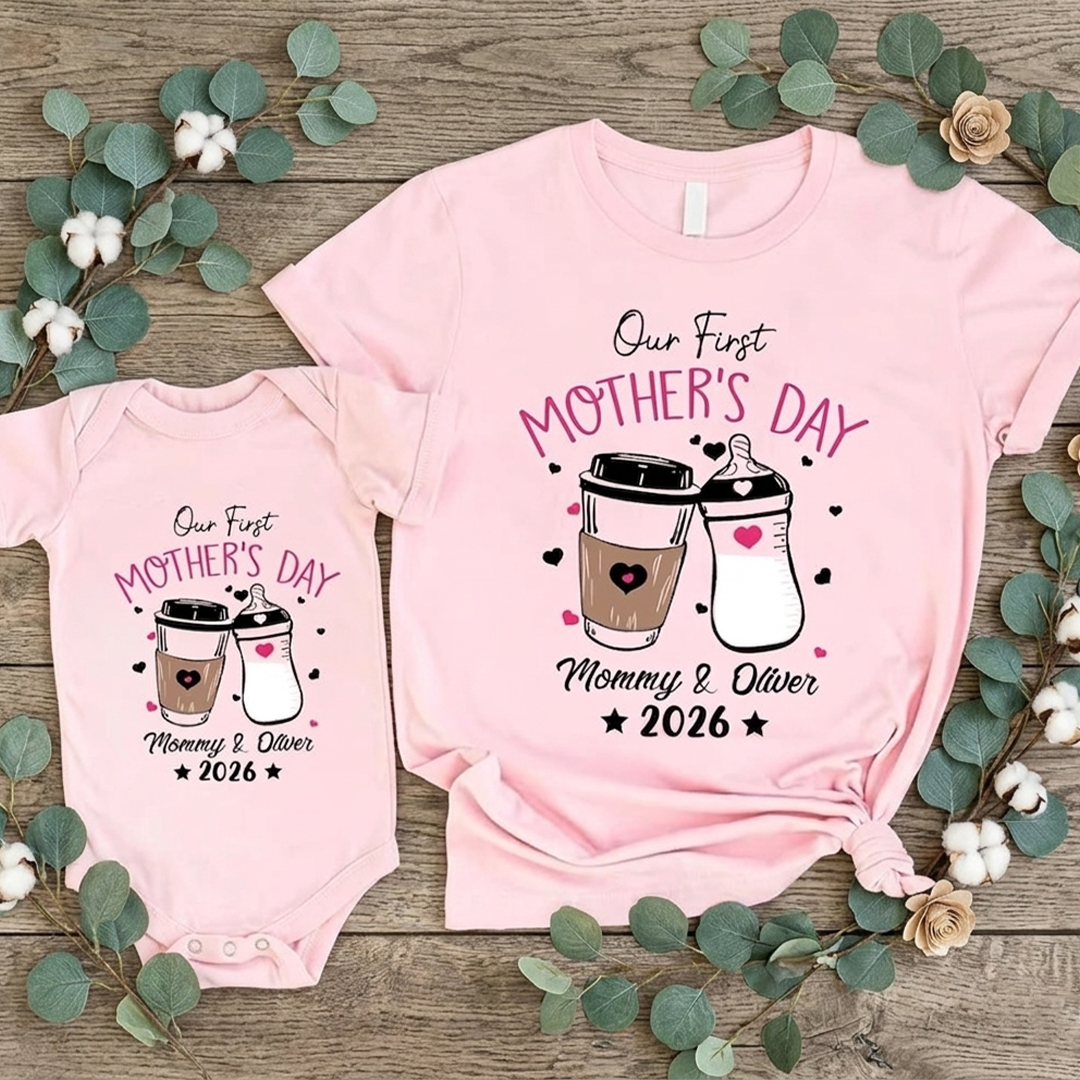 Personalized Our First Mothers Day Mommy and Baby Matching Outfits Shirts
