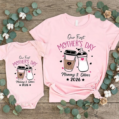Personalized Our First Mothers Day Mommy and Baby Matching Outfits Shirts