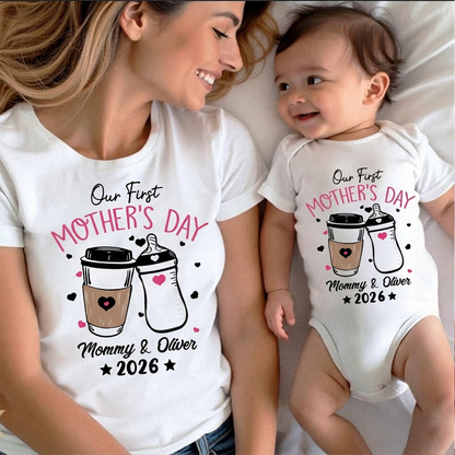Personalized Our First Mothers Day Mommy and Baby Matching Outfits Shirts