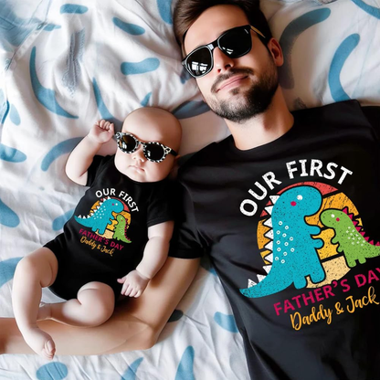 Personalized Dad and Baby Our First Father Day  Matching Outfits Shirts, Bodysuit Baby