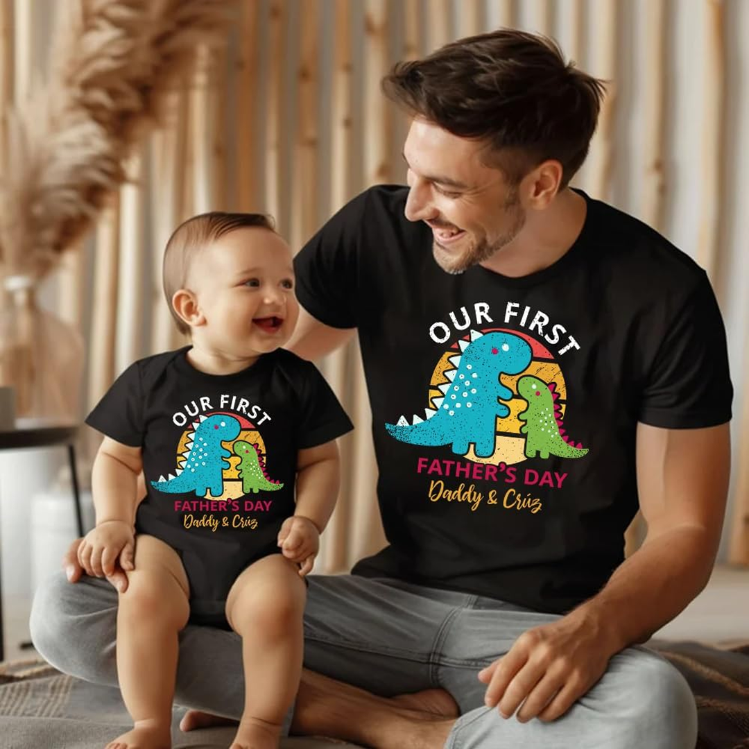 Personalized Dad and Baby Our First Father Day  Matching Outfits Shirts, Bodysuit Baby