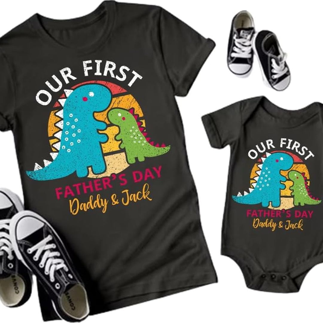 Personalized Dad and Baby Our First Father Day  Matching Outfits Shirts, Bodysuit Baby