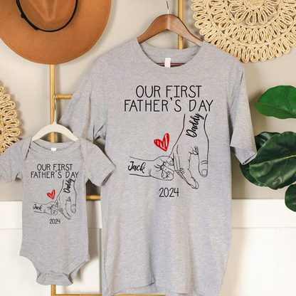Dad and Baby Personalized Our First Father Day Together Matching Outfits Shirts, Bodysuit Baby