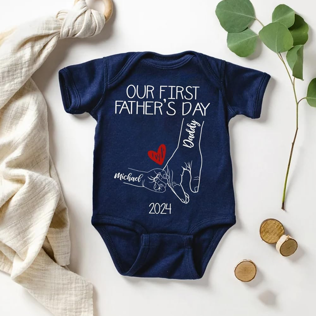 Dad and Baby Personalized Our First Father Day Together Matching Outfits Shirts, Bodysuit Baby