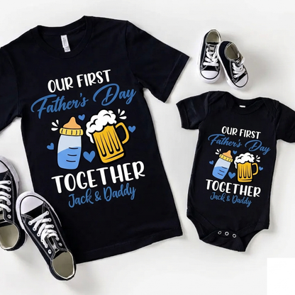Personalized Our First Father Day Dad and Baby Matching Outfits Shirts