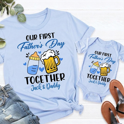 Personalized Our First Father Day Dad and Baby Matching Outfits Shirts