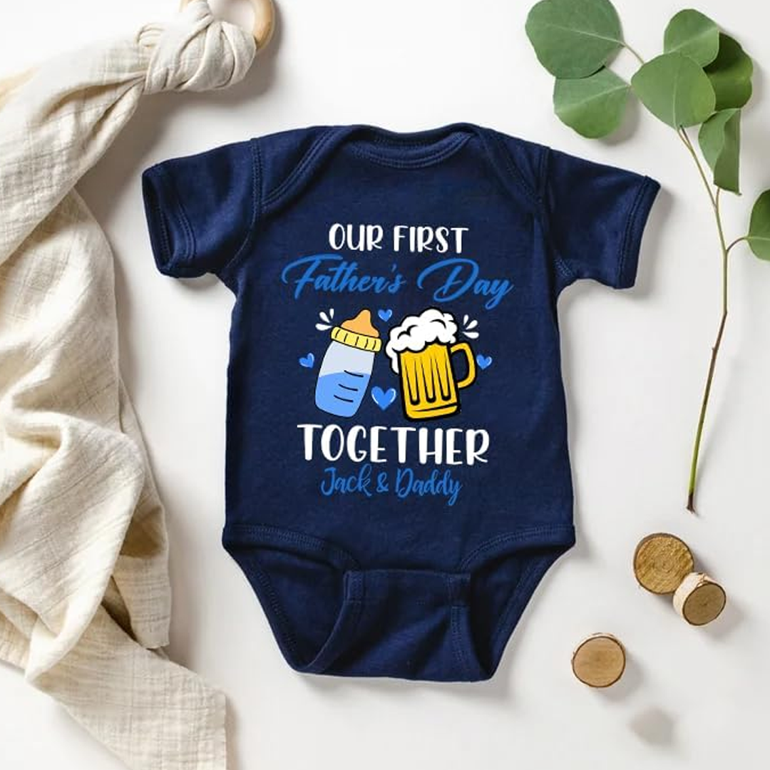 Personalized Our First Father Day Dad and Baby Matching Outfits Shirts