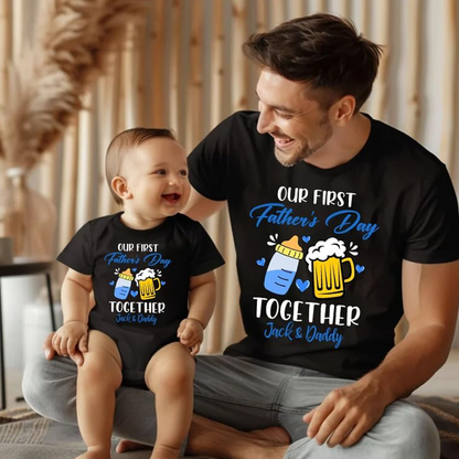 Personalized Our First Father Day Dad and Baby Matching Outfits Shirts