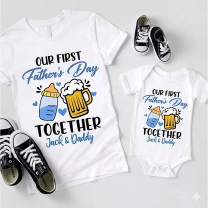 Personalized Our First Father Day Dad and Baby Matching Outfits Shirts