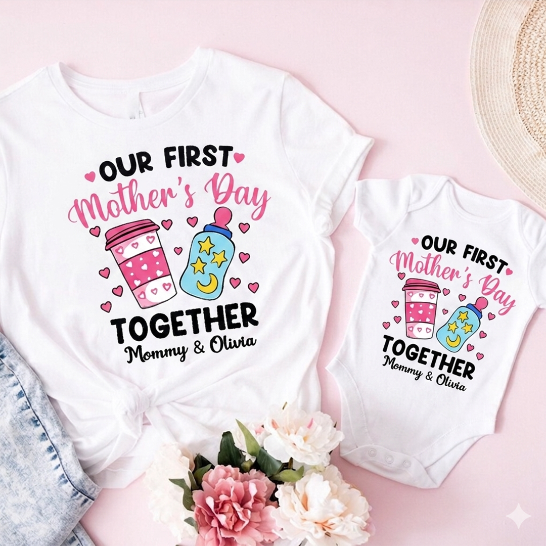 Personalized Our First Mother's Day Mommy and Baby Matching Shirts, Gift for New Mom