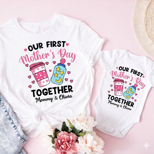 Personalized Our First Mother's Day Mommy and Baby Matching Shirts, Gift for New Mom