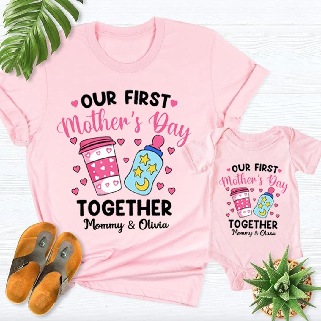 Personalized Our First Mother's Day Mommy and Baby Matching Shirts, Gift for New Mom
