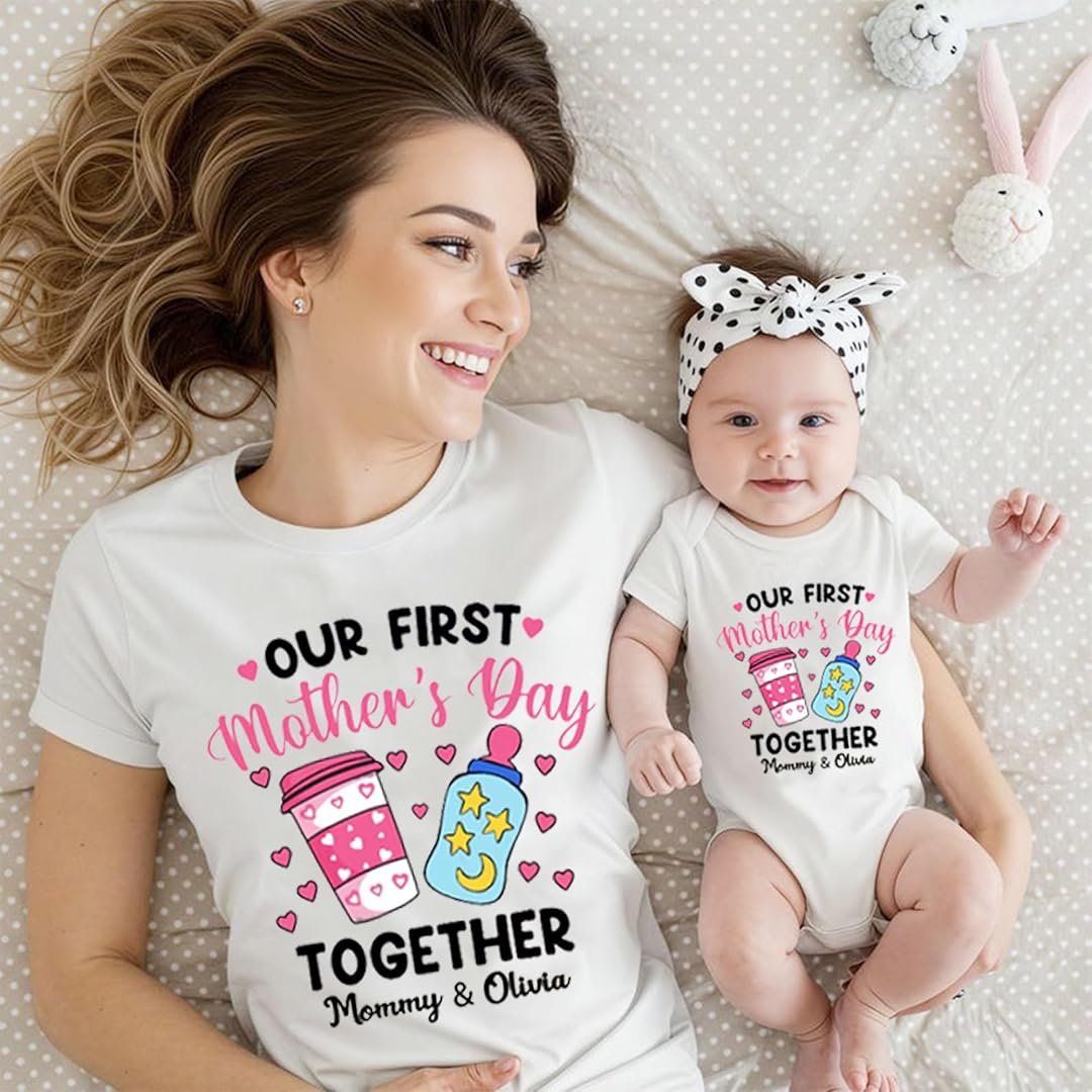 Personalized Our First Mother's Day Mommy and Baby Matching Shirts, Gift for New Mom