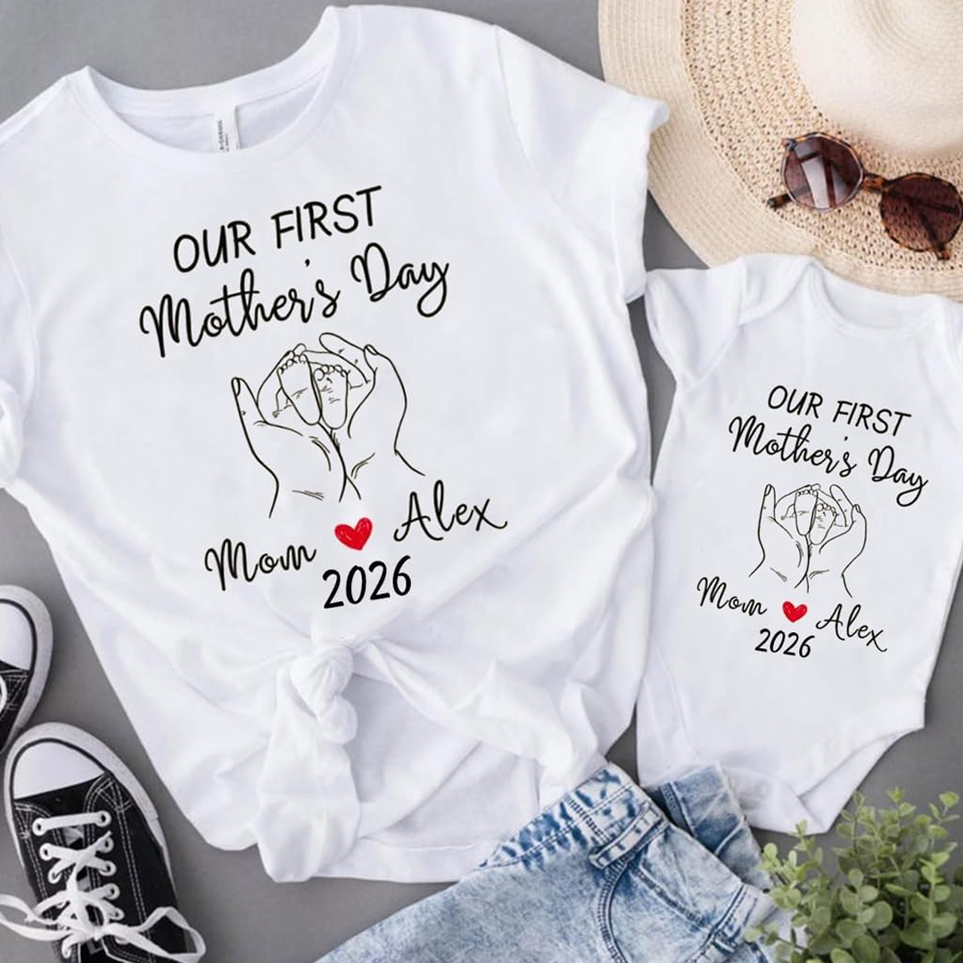 Custom Names Mommy and Me Matching Shirts Our First Mother's Day