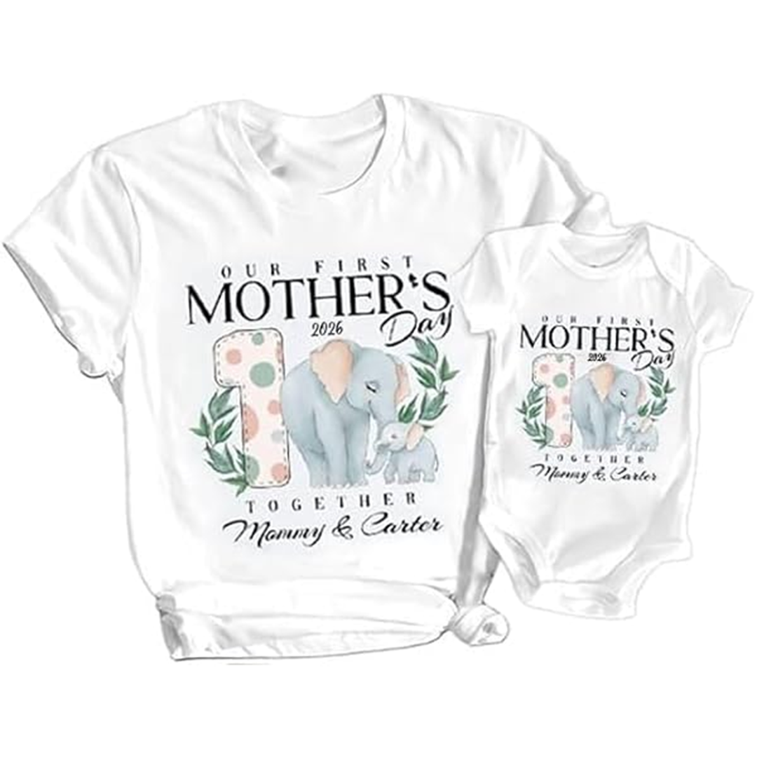 Personalized Our First Mothers Day, Mom and Baby Matching Outfits Shirts, Bodysuit Baby
