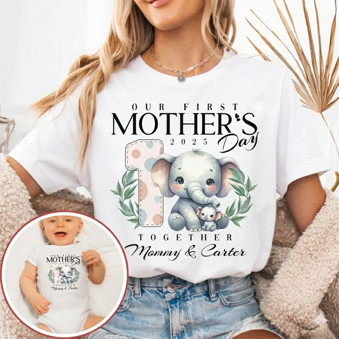 Personalized Our First Mothers Day, Mom and Baby Matching Outfits Shirts, Bodysuit Baby