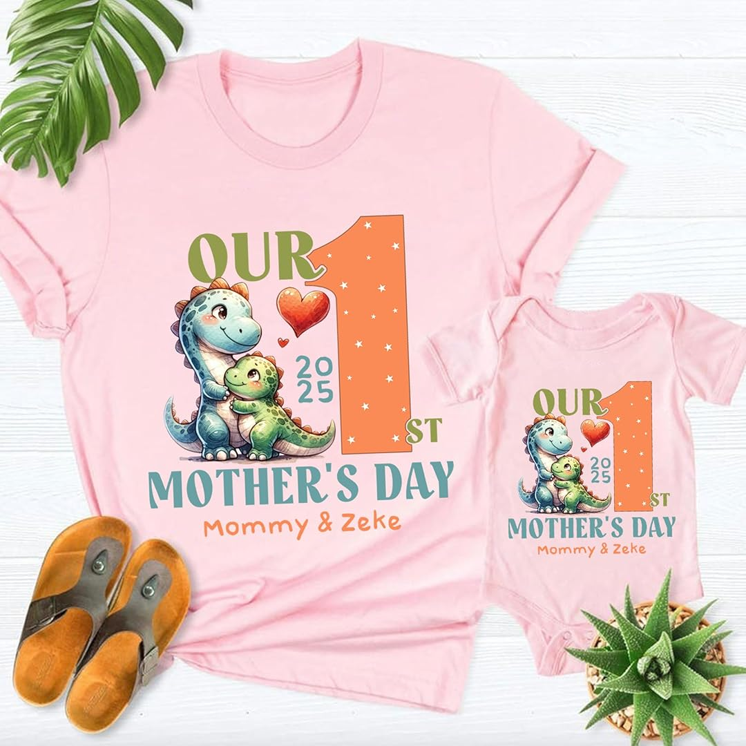 Personalized Our First Mother's Day Mom and Kids Matching Shirts, Gift for New Mom
