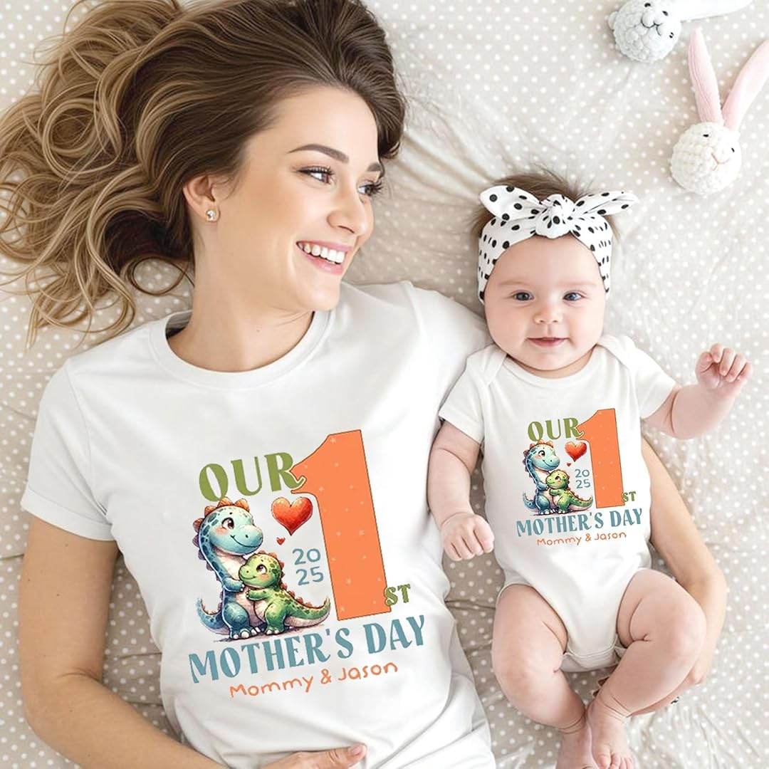 Personalized Our First Mother's Day Mom and Kids Matching Shirts, Gift for New Mom