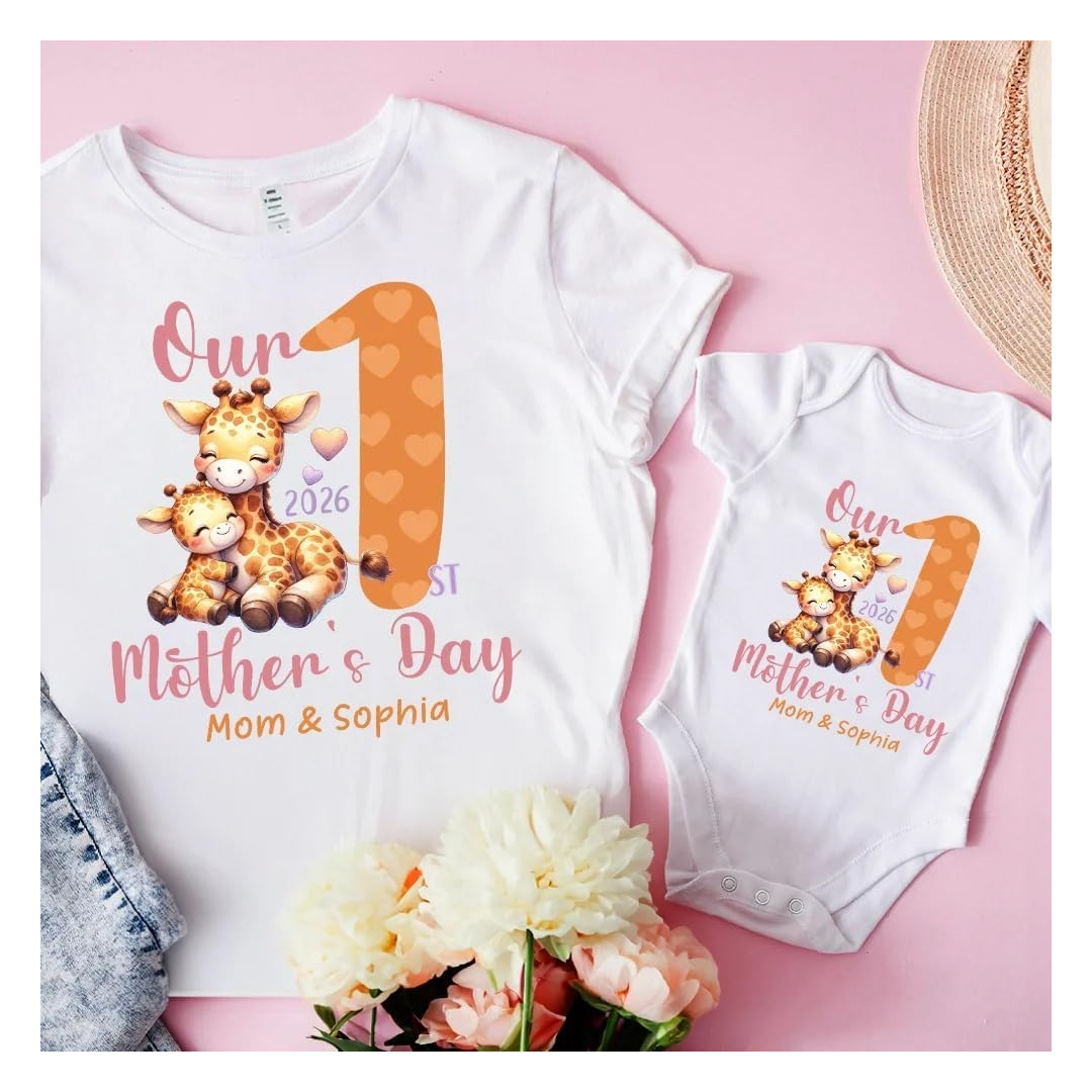 Personalized Our First Mother's Day Mommy and Kid Custom Name Matching Shirts
