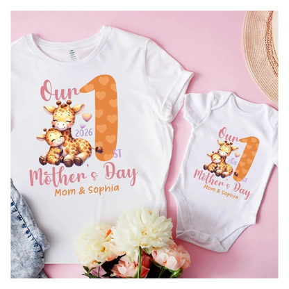 Personalized Our First Mother's Day Mommy and Kid Custom Name Matching Shirts