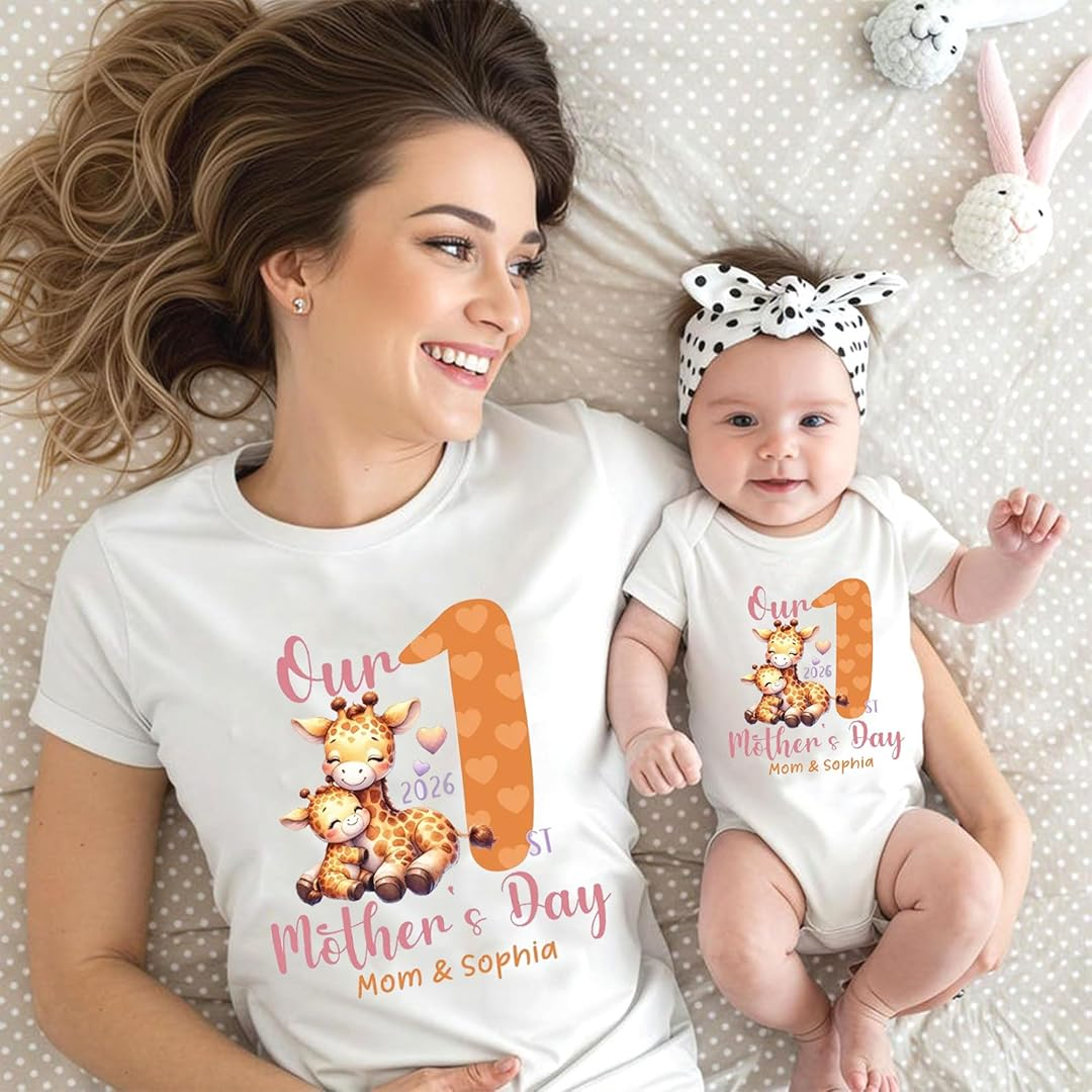 Personalized Our First Mother's Day Mommy and Kid Custom Name Matching Shirts