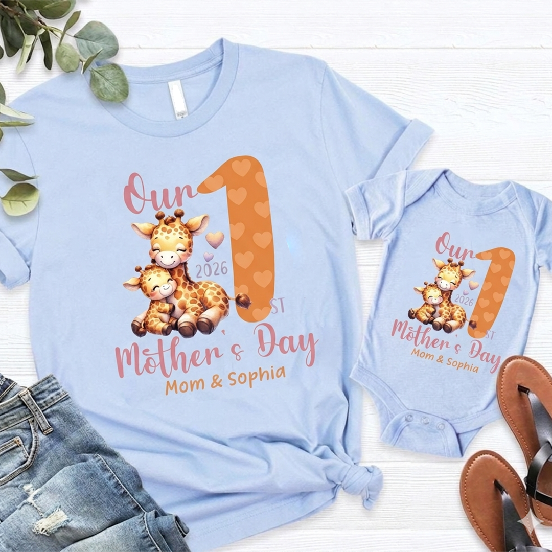 Personalized Our First Mother's Day Mommy and Kid Custom Name Matching Shirts