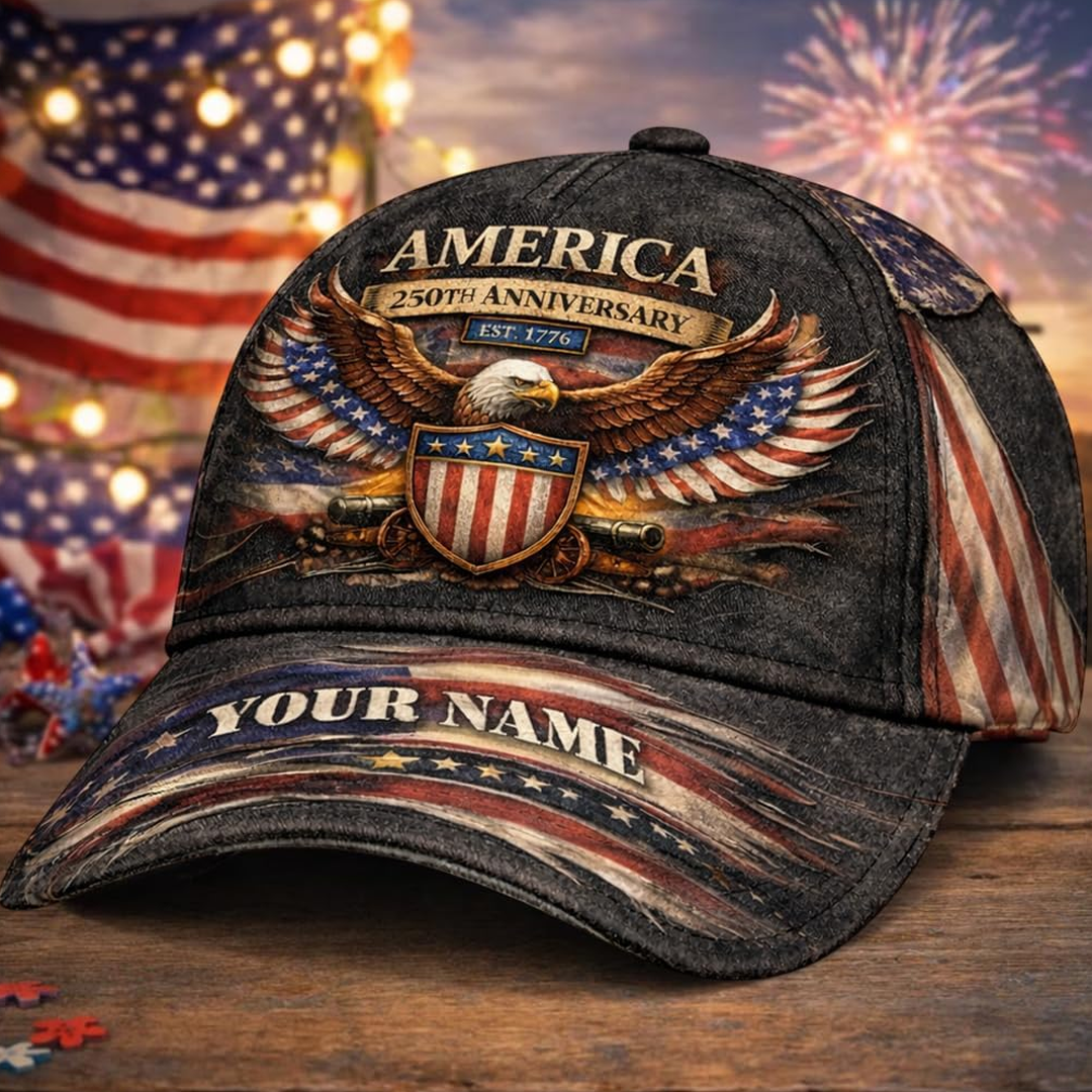 Custom American 250 Years Anniversary Printed 3D Hat, 1776-2026 Patriotic Cap Gifts