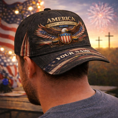 Custom American 250 Years Anniversary Printed 3D Hat, 1776-2026 Patriotic Cap Gifts