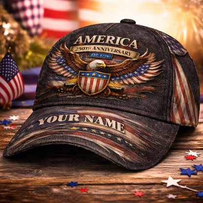 Custom American 250 Years Anniversary Printed 3D Hat, 1776-2026 Patriotic Cap Gifts