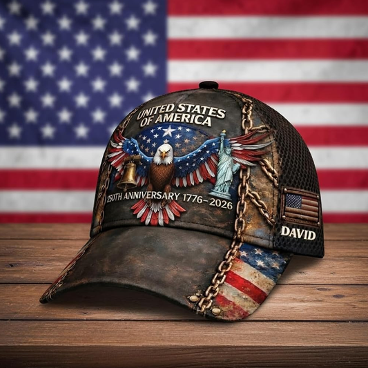 Custom American 250 Years Anniversary Printed 3D Hat, 1776-2026 Patriotic Cap Gifts