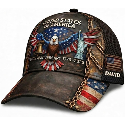 Custom American 250 Years Anniversary Printed 3D Hat, 1776-2026 Patriotic Cap Gifts