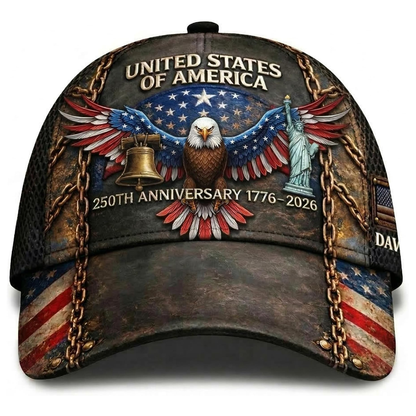 Custom American 250 Years Anniversary Printed 3D Hat, 1776-2026 Patriotic Cap Gifts