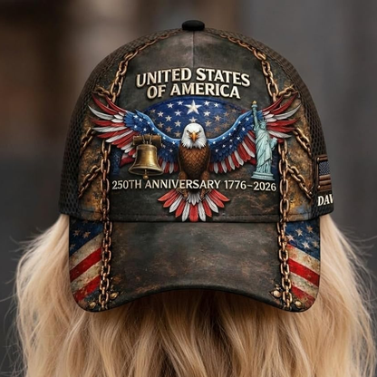 Custom American 250 Years Anniversary Printed 3D Hat, 1776-2026 Patriotic Cap Gifts
