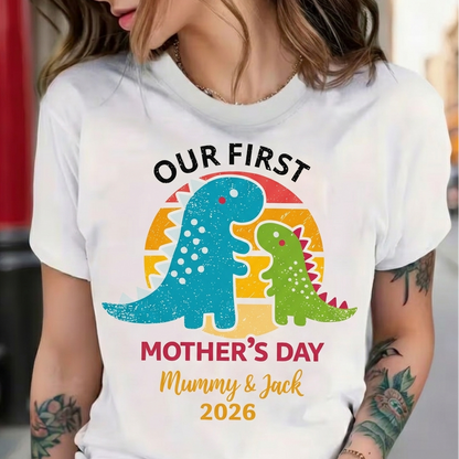 Personalized Our First Mothers Day, Saurus Mom and Baby Matching Outfits Shirts, Bodysuit Baby