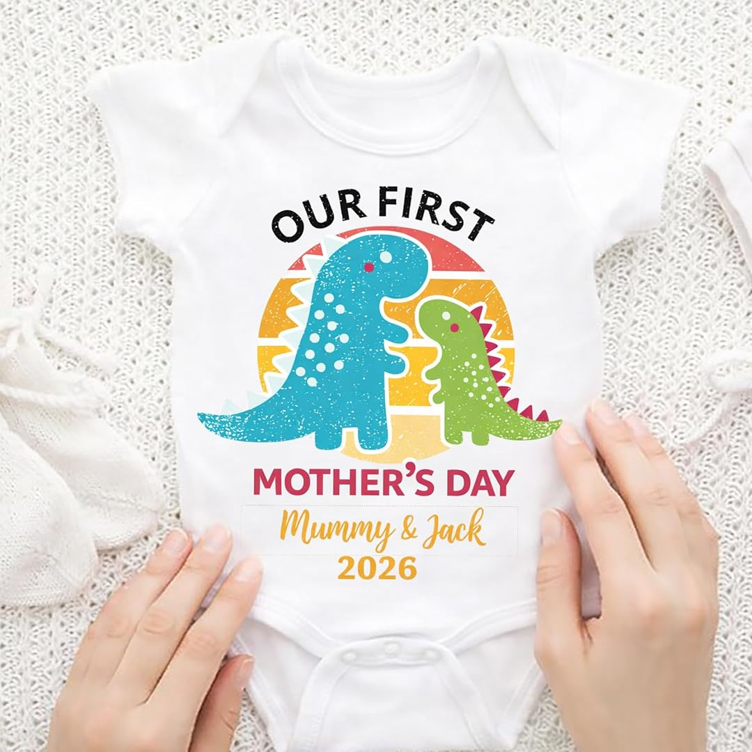 Personalized Our First Mothers Day, Saurus Mom and Baby Matching Outfits Shirts, Bodysuit Baby