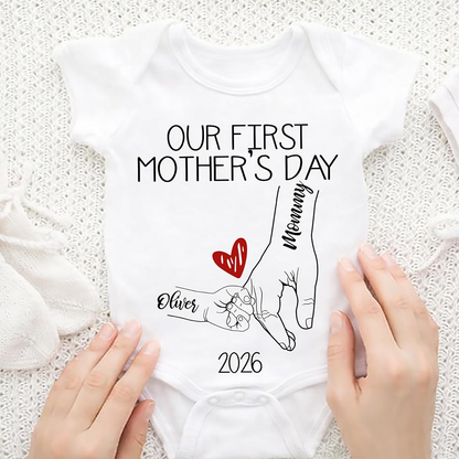 Personalized Our First Mothers Day, Mom and Baby Hand in hand Matching Outfits, Bodysuit Baby