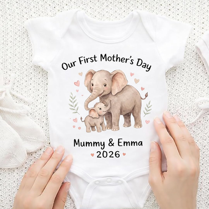 Personalized First Mother’s Day Mom & Baby Outfit Set Elephant with Names Gift for New Mom