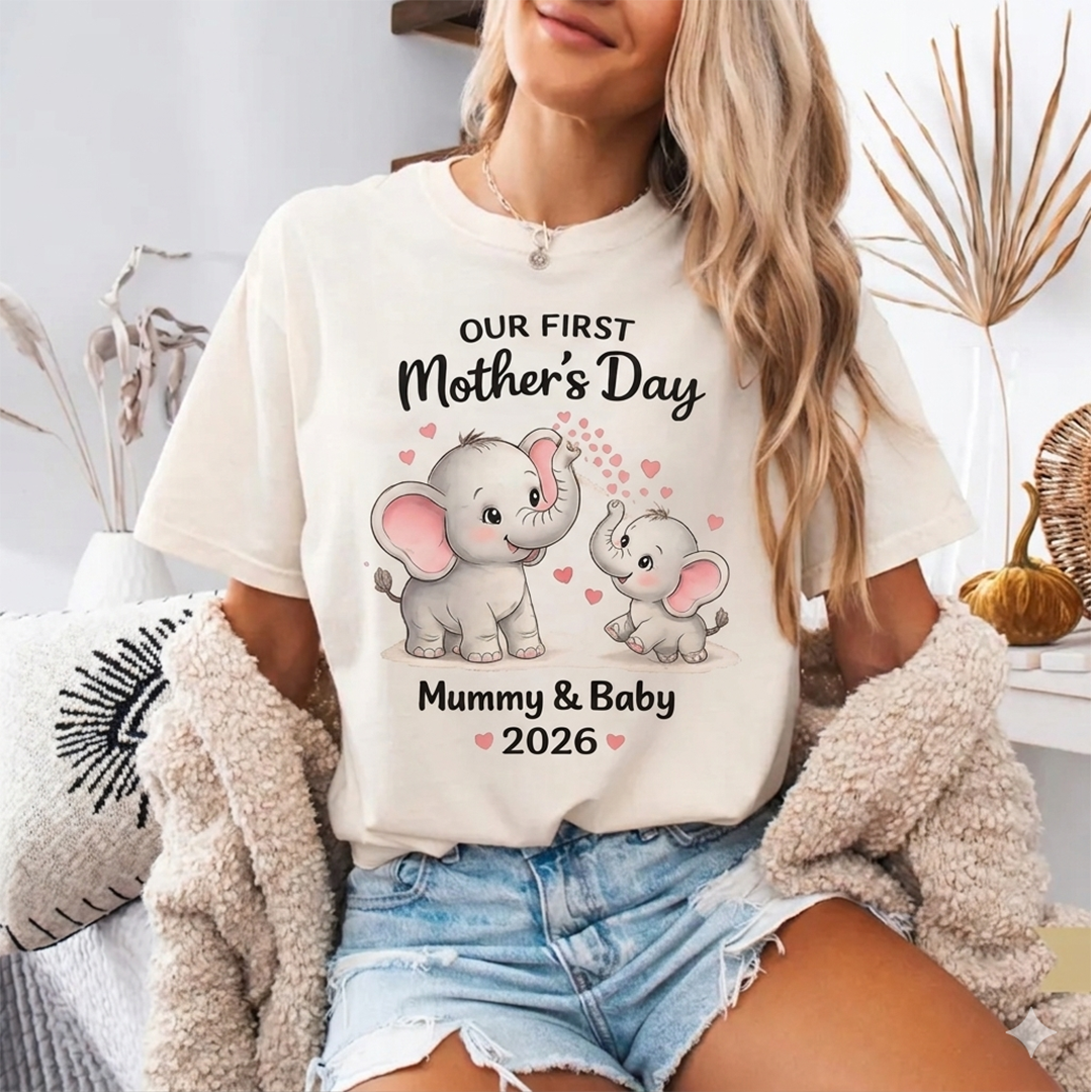 Personalized Mommy and Baby Elephant Our First Mothers Day, Mother Day Gift
