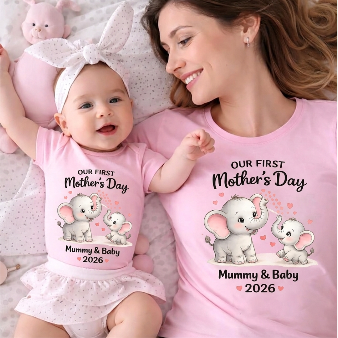Personalized Mommy and Baby Elephant Our First Mothers Day, Mother Day Gift