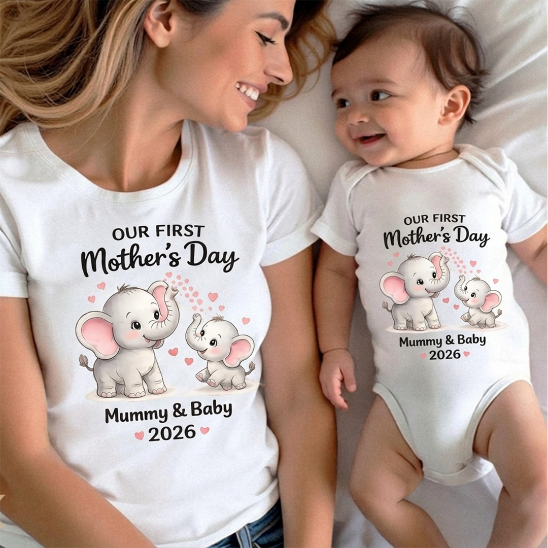 Personalized Mommy and Baby Elephant Our First Mothers Day, Mother Day Gift